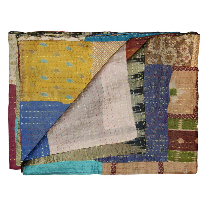 Taj Hotel Kantha Silk Throw 50x70 Cotton Handmade Patchwork India Decor Image 1