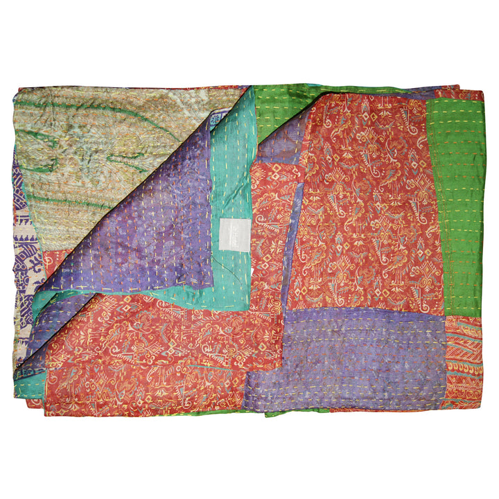 Taj Hotel Kantha Silk Throw 50x70 Handcrafted Cotton Patchwork India Decor Image 5