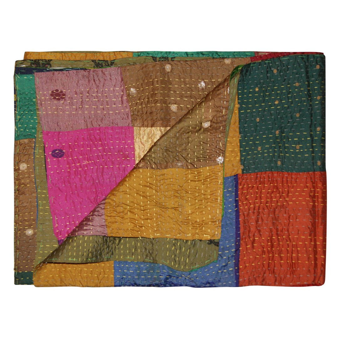 Taj Hotel Kantha Silk Throw 50x70 Lightweight Handmade Cotton India Decor Image 1