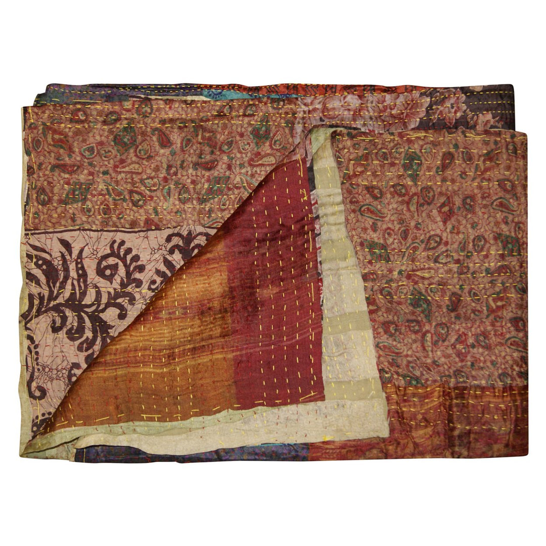 Taj Hotel Kantha Silk Throw 50x70 Lightweight Handmade Cotton India Decor Image 1