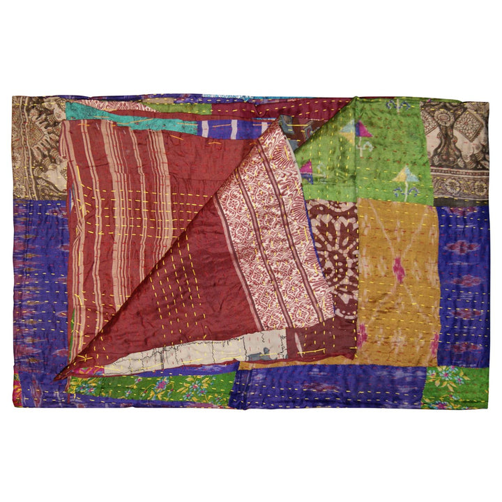 Taj Hotel Kantha Silk Throw 50x70 Cotton Handmade Patchwork India Decor Image 1