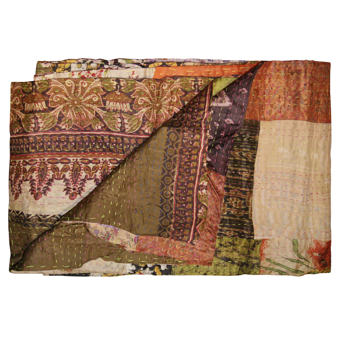 Taj Hotel Kantha Silk Throw 50x70 Vibrant Patchwork Design 100% Cotton India Image 7