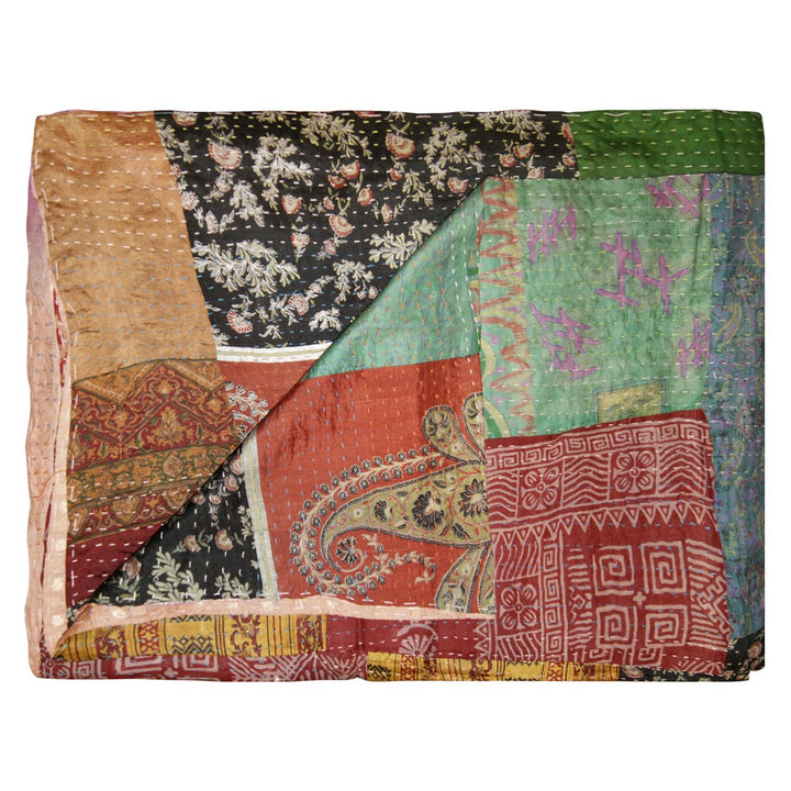 Taj Hotel Kantha Silk Throw 50x70 Handcrafted Cotton Patchwork India Decor Image 6