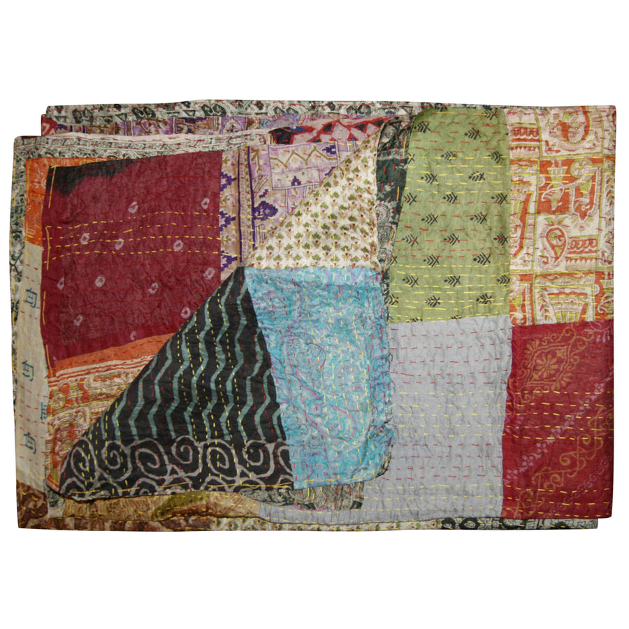 Taj Hotel Kantha Silk Throw 60x90 Handcrafted Cotton Vintage India Decor Image 1