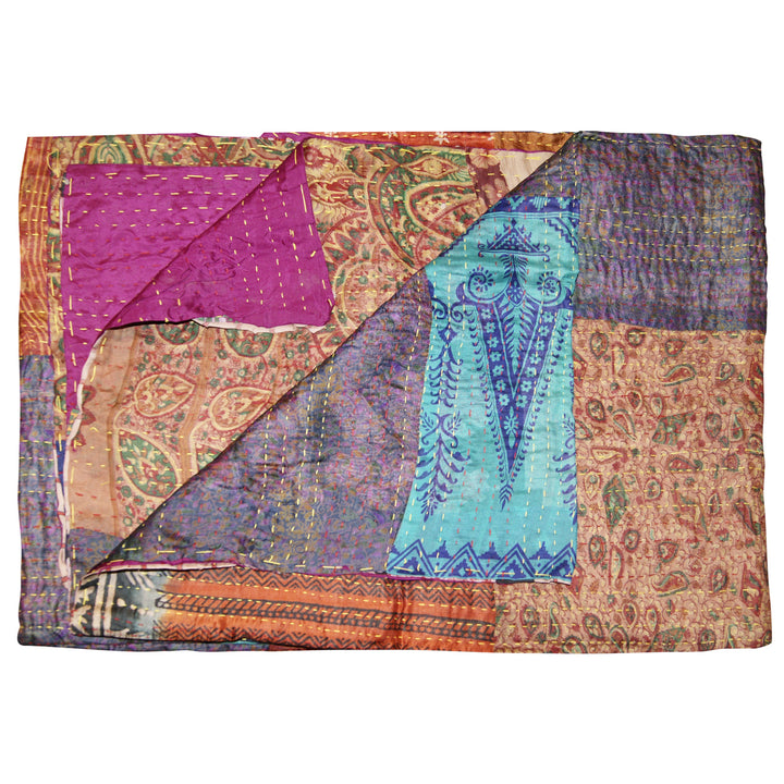 Taj Hotel Kantha Silk Throw 50x70 Handcrafted Cotton Patchwork India Decor Image 7