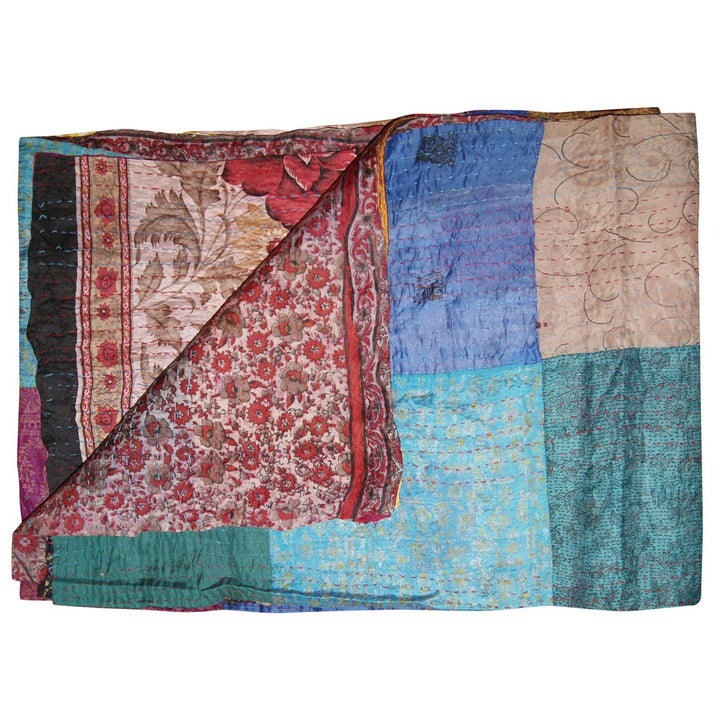 Taj Hotel Kantha Silk Throw 60x90 Lightweight Patchwork 100% Cotton India Image 7