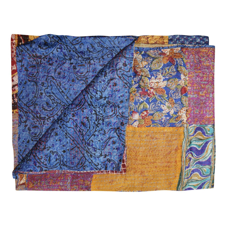 Taj Hotel Kantha Silk Throw 60x90 Lightweight Patchwork 100% Cotton India Image 1