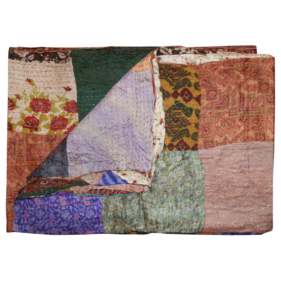 Taj Hotel Kantha Silk Throw Blanket 60"x90" Handcrafted Cotton India Image 5