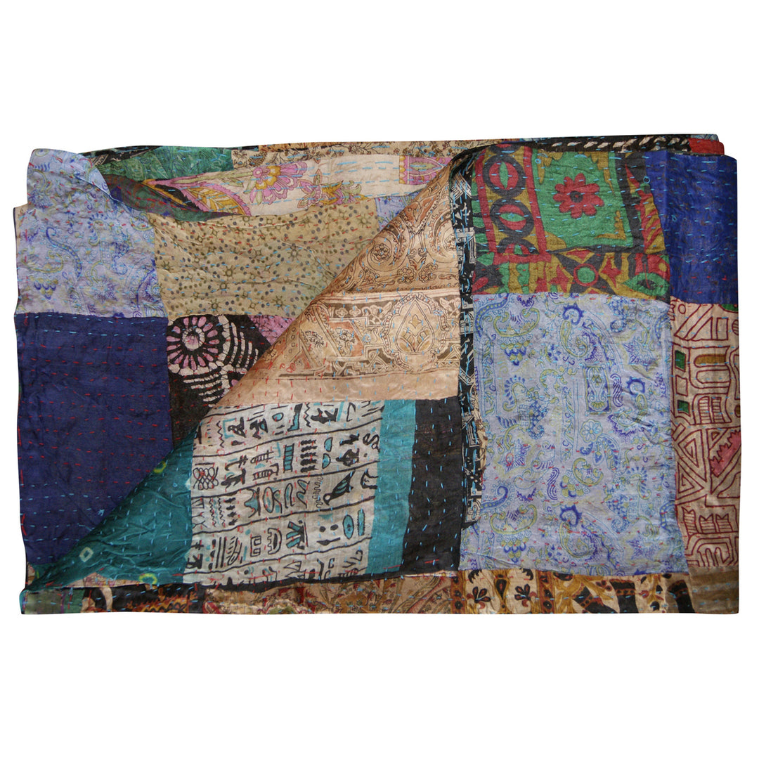 Taj Hotel Kantha Silk Throw 60x90 Handcrafted Cotton Vintage India Decor Image 5