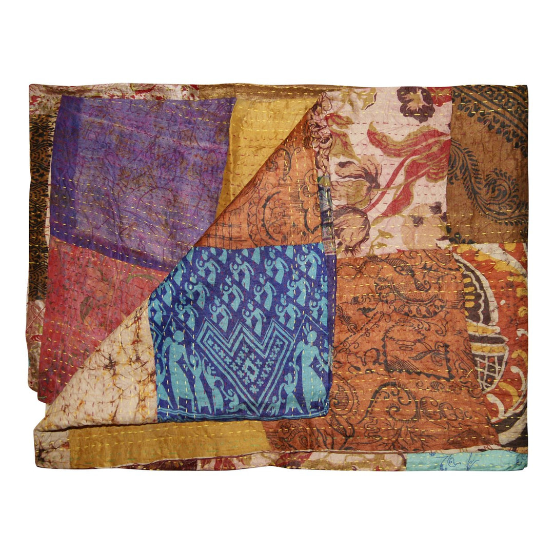 Taj Hotel Kantha Silk Throw 60x90 Lightweight Patchwork 100% Cotton India Image 1