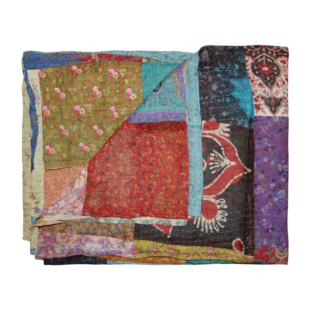 Taj Hotel Kantha Silk Throw Blanket 60"x90" Handcrafted Cotton India Image 6