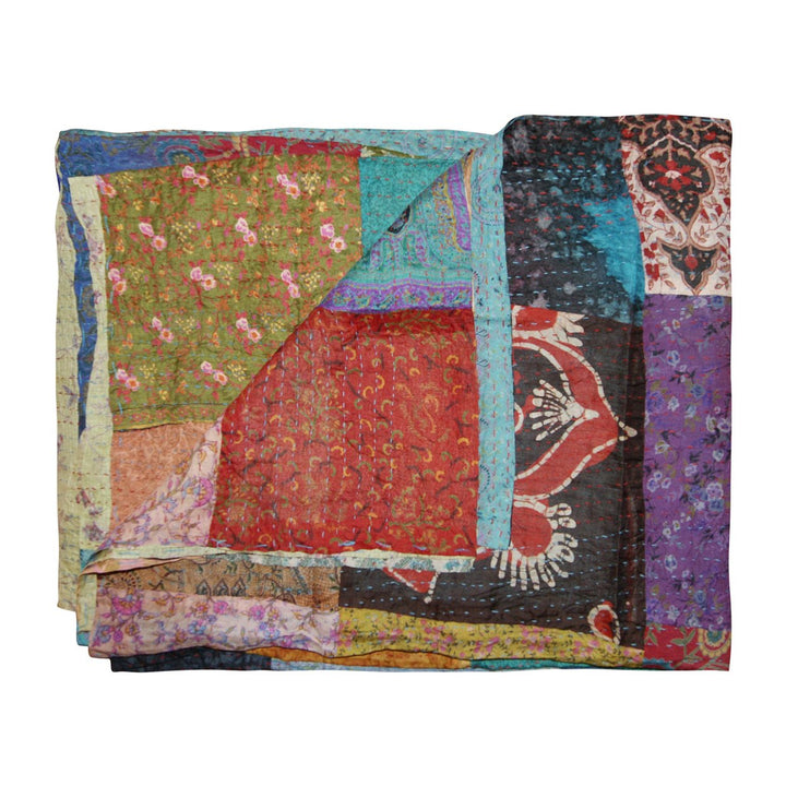 Taj Hotel Kantha Silk Throw Blanket 60"x90" Handcrafted Cotton India Image 1