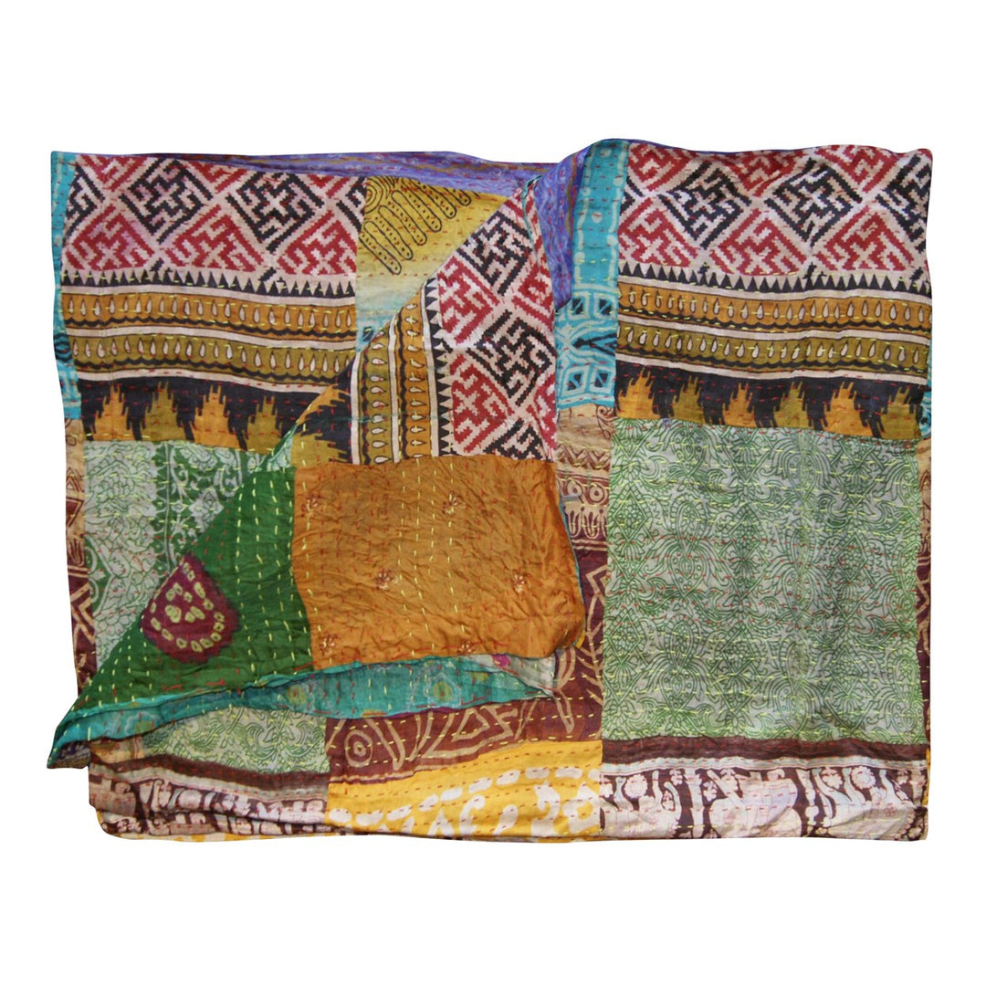 Taj Hotel Kantha Silk Throw 60x90 Handcrafted Cotton Vintage Patchwork India Image 1