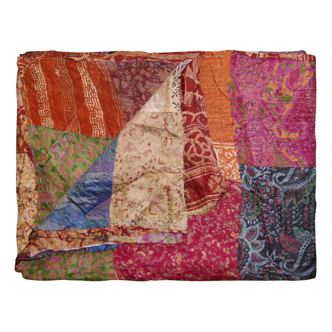 Taj Hotel Kantha Silk Throw Blanket 60"x90" Handcrafted Cotton India Image 7