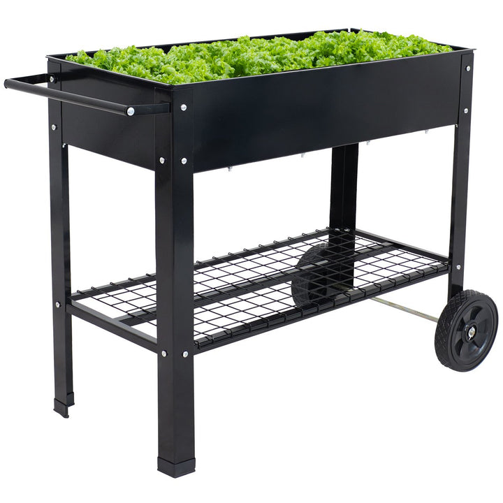 Sunnydaze 43 in Galvanized Steel Mobile Raised Garden Bed Cart - Black Image 5