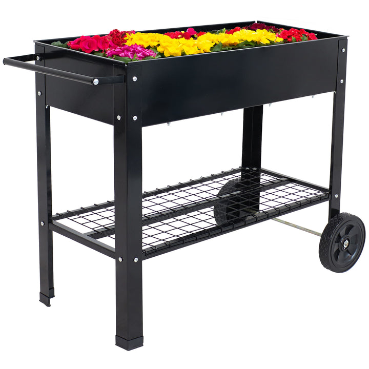 Sunnydaze 43 in Galvanized Steel Mobile Raised Garden Bed Cart - Black Image 10