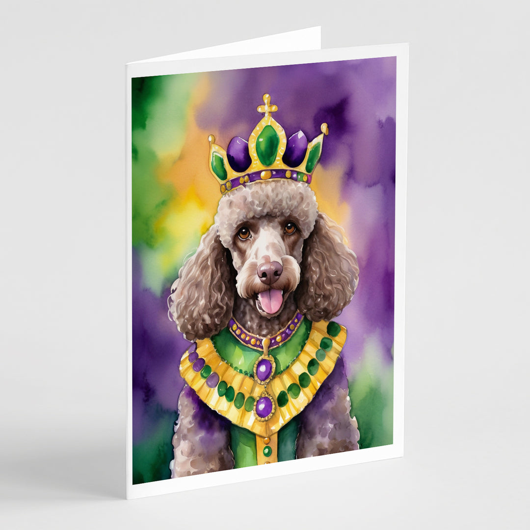 Chocolate Poodle King of Mardi Gras Greeting Cards Pack of 8 Image 1