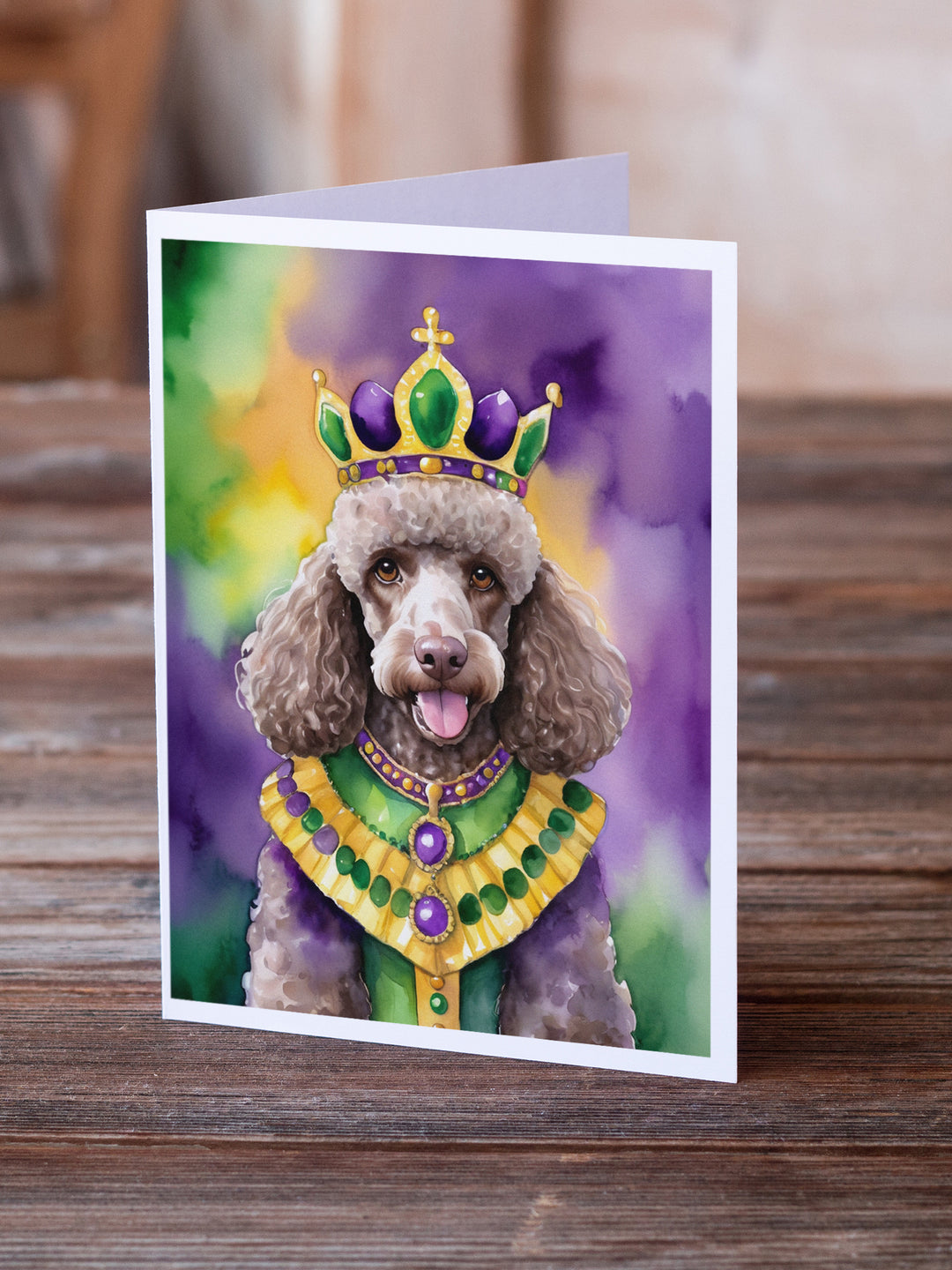 Chocolate Poodle King of Mardi Gras Greeting Cards Pack of 8 Image 2