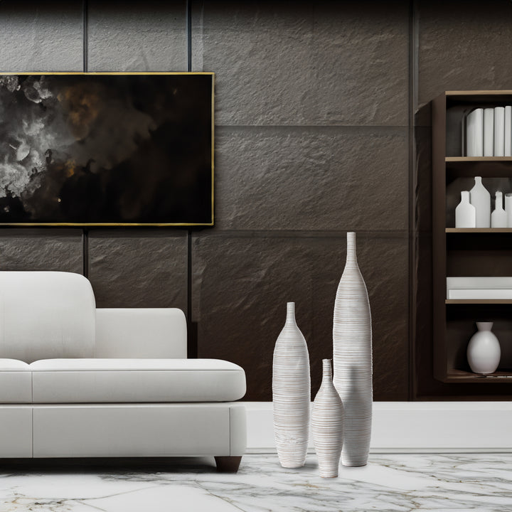 White Floor Vase, Ribbed Design, Modern Elegant Home Decoration, Tall Ceramic Vases, Contemporary Living Room Accent, Image 12