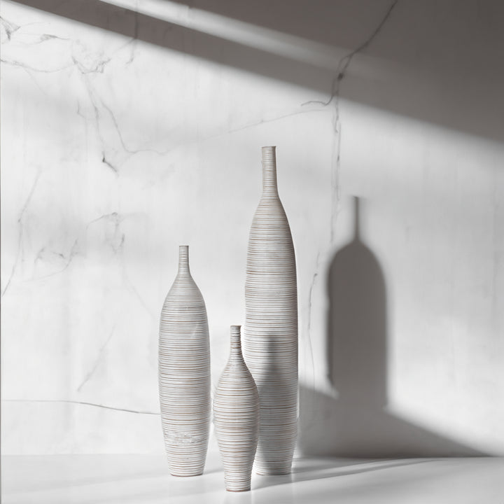 White Floor Vase, Ribbed Design, Modern Elegant Home Decoration, Tall Ceramic Vases, Contemporary Living Room Accent, Image 4
