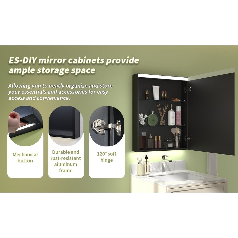 ExBrite 24" W x 30" H LED Light Bathroom Mirror Medicine Cabinet,Hinge on the Right Image 9