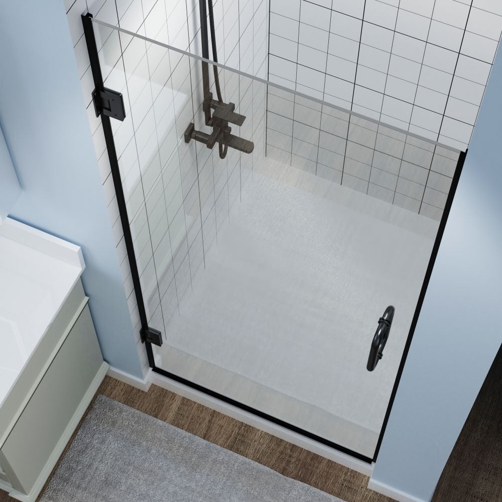 Gemini 34in x 72in Semi-Frameless Hinged Shower Door Black Tempered Glass Image 10