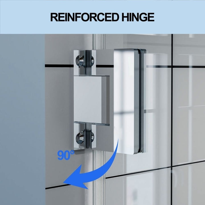 Gemini 34in W x 72in H Semi-Frameless Hinged Shower Door Chrome Clear Glass Image 5