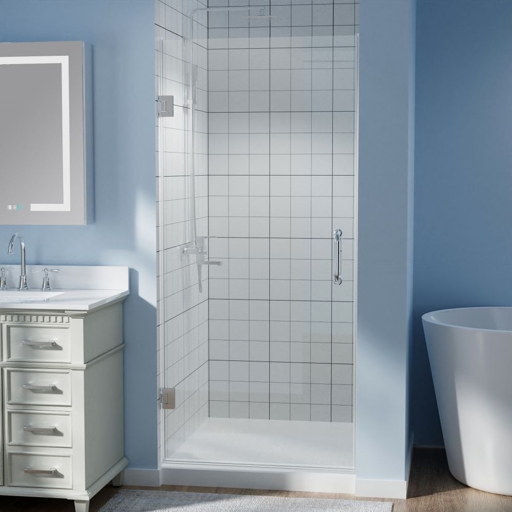 Gemini 34in W x 72in H Semi-Frameless Hinged Shower Door Chrome Clear Glass Image 8