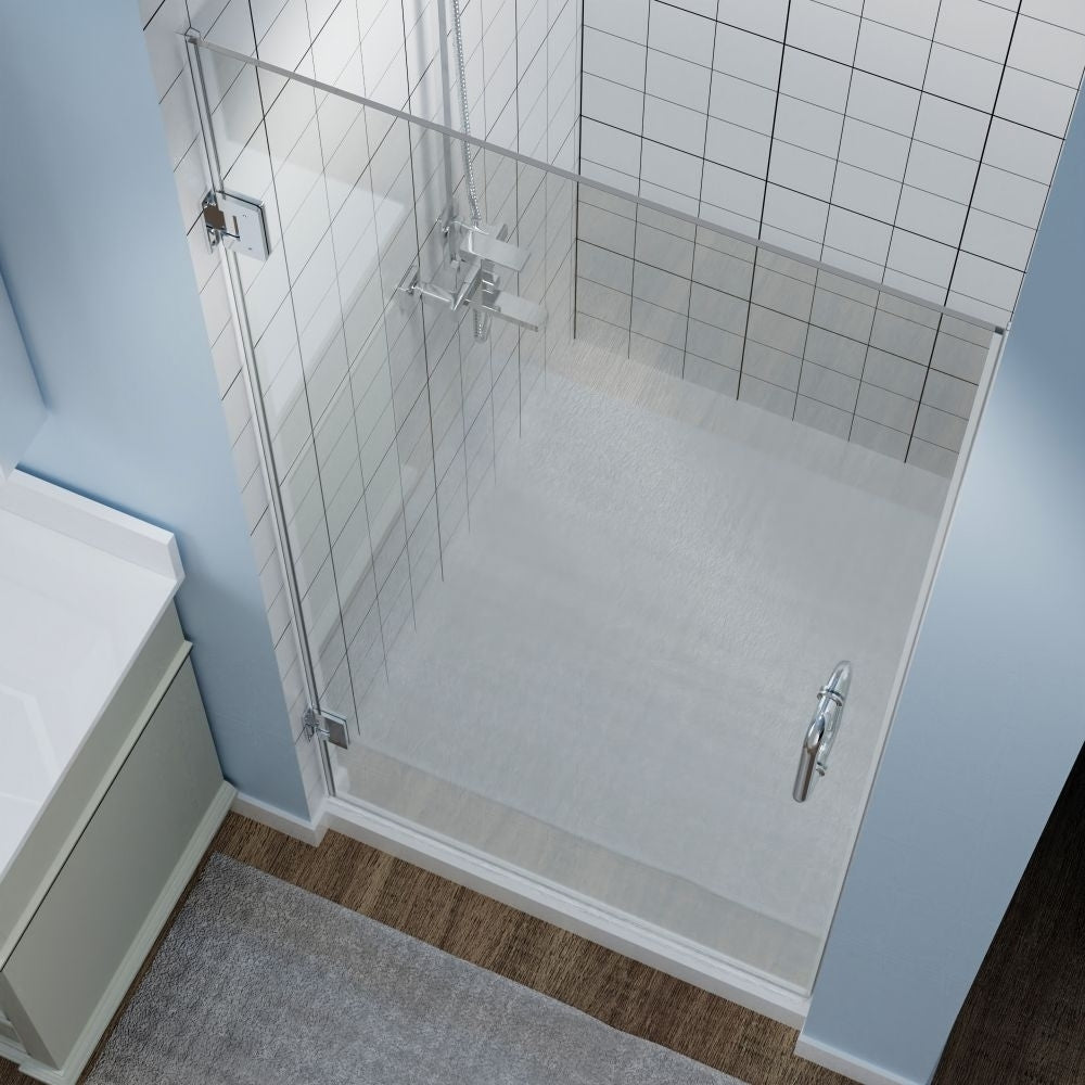 Gemini 34in W x 72in H Semi-Frameless Hinged Shower Door Chrome Clear Glass Image 9