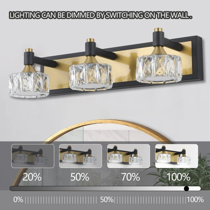 ExBrite 3-Light Crystal Bathroom Vanity Light Yellow Brown Modern Iron Fixtures Image 3