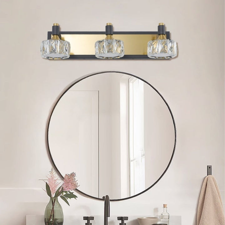 ExBrite 3-Light Crystal Bathroom Vanity Light Yellow Brown Modern Iron Fixtures Image 7