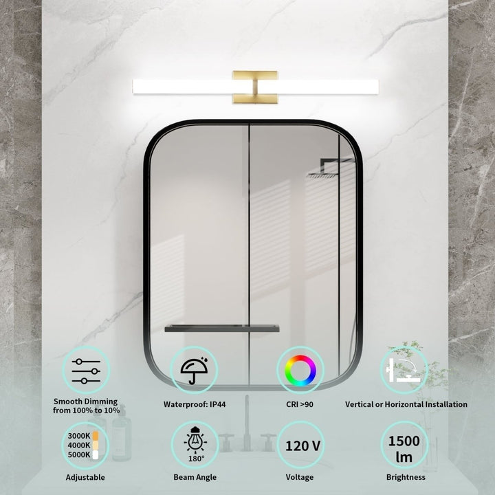 ExBrite 31.5" LED Vanity Light Gold Acrylic Shade Tri-Color Dimming ETL Certified Image 3