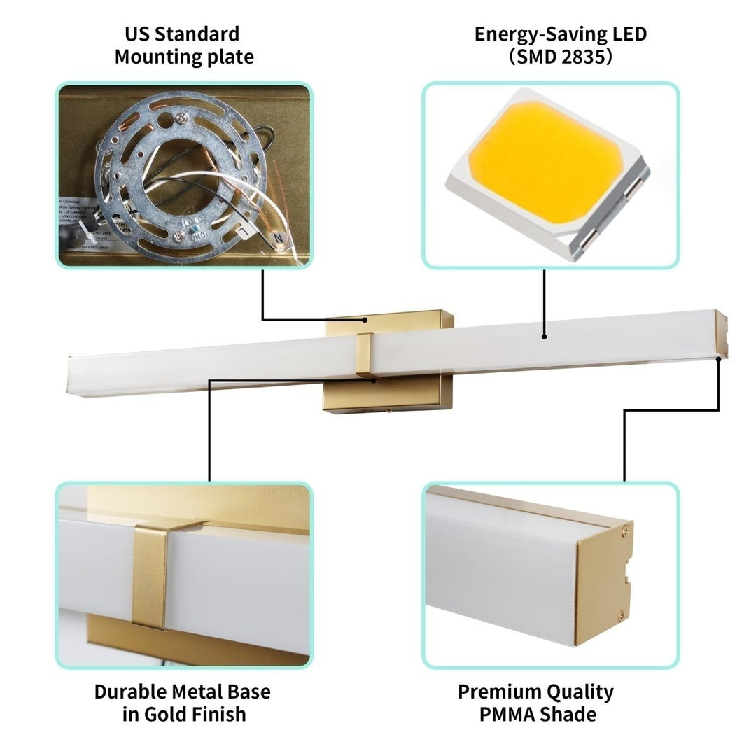 ExBrite 31.5" LED Vanity Light Gold Acrylic Shade Tri-Color Dimming ETL Certified Image 9