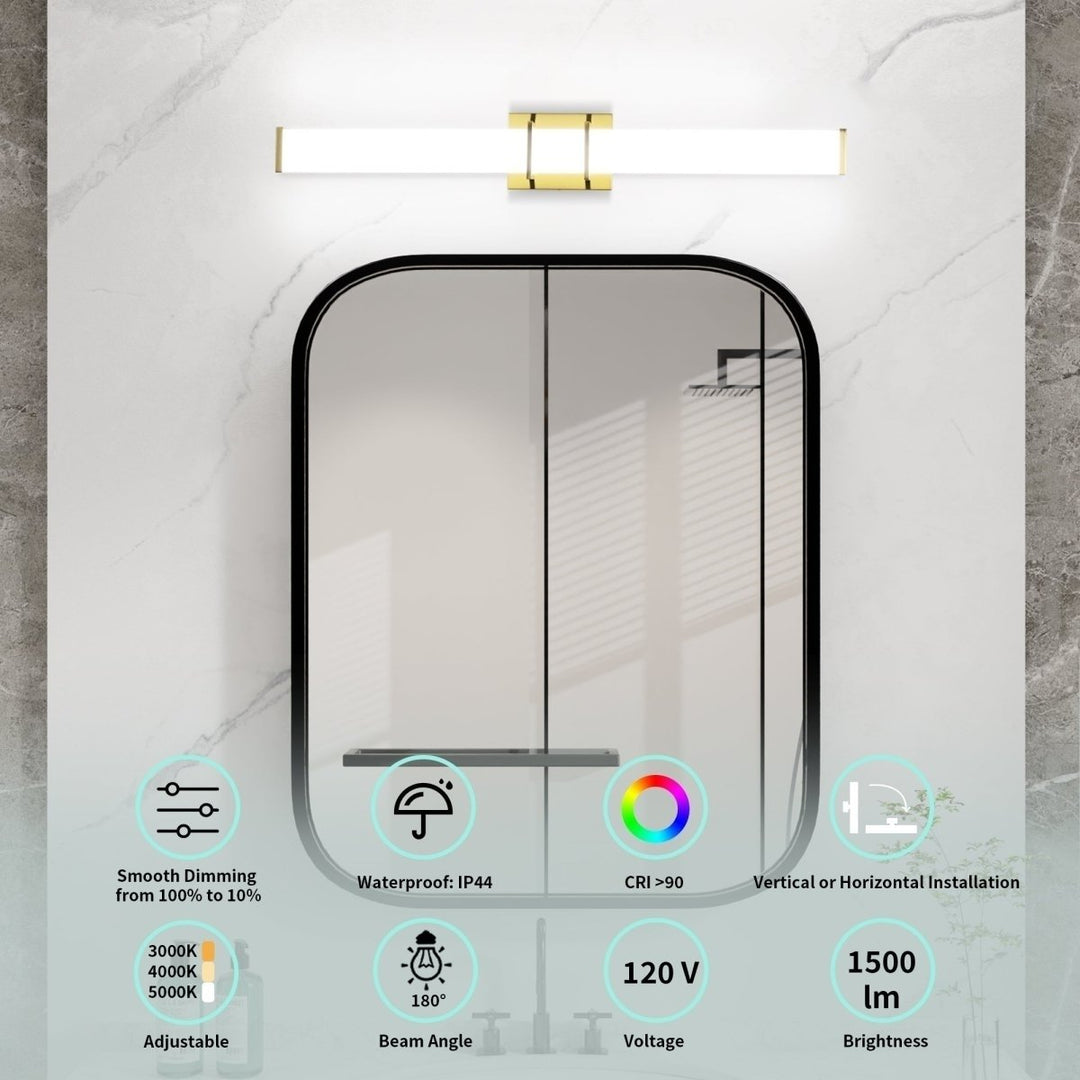 ExBrite 31.5" LED Vanity Light Gold Glass Shade Tri-Color Dimming ETL Certified Image 3