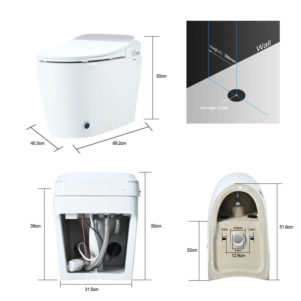 ExBrite Heated Smart Toilet White Ceramic Automatic Flush Foot Sensor Soft Close Image 2