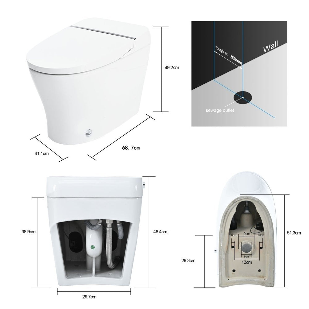 ExBrite Smart Toilet Dual Flush 1.28 GPF Tankless Heated Seat Night Light White Image 2