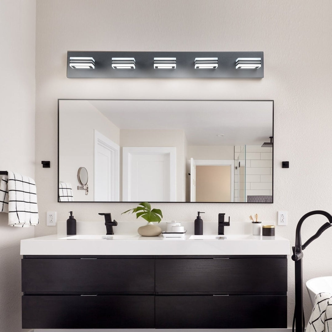 ExBrite 5-Light Bathroom Light Fixtures,LED Black Vanity Lights, Acrylic Matte Black Bathroom Vanity Lights,For Kitchen Image 1