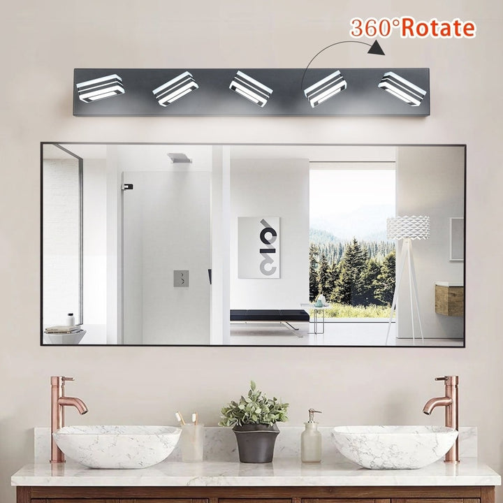 ExBrite 5-Light Bathroom Light Fixtures,LED Black Vanity Lights, Acrylic Matte Black Bathroom Vanity Lights,For Kitchen Image 4