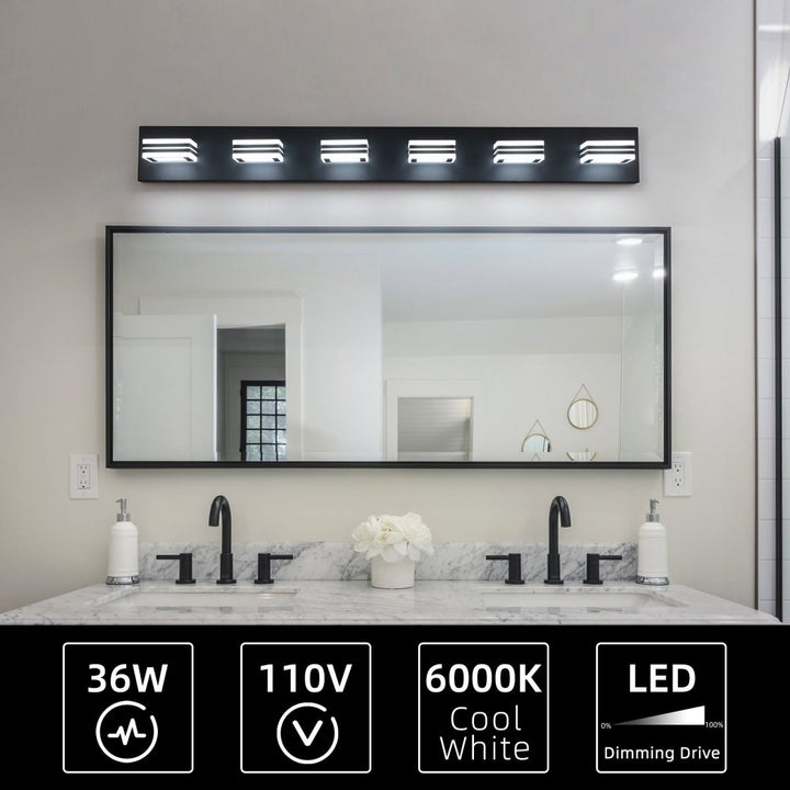 ExBrite 6-Light LED Black Vanity Light Fixtures Acrylic Modern Bathroom Lighting Image 6