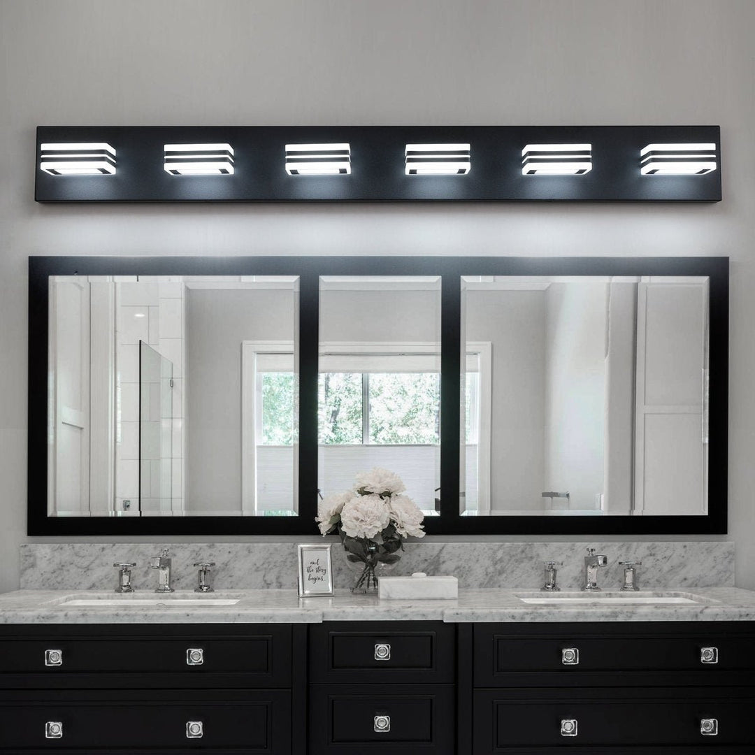 ExBrite 6-Light LED Black Vanity Light Fixtures Acrylic Modern Bathroom Lighting Image 8