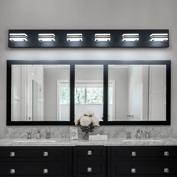 ExBrite 6-Light LED Black Vanity Light Fixtures Acrylic Modern Bathroom Lighting Image 8