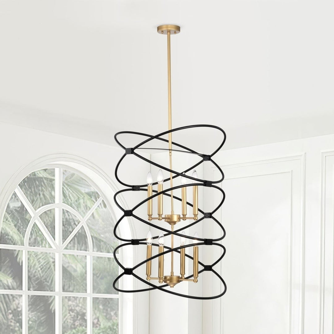 ExBrite 8-Light 2-Tier Gold Black Metal Chandelier Dimmable Ceiling Fixture Image 1