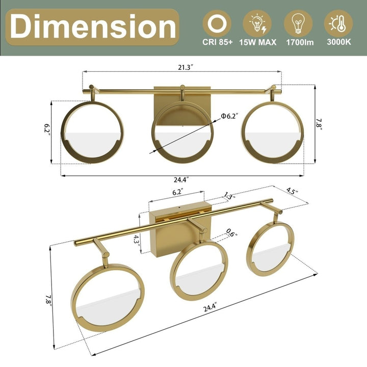 ExBrite TRIO LED Vanity Light Gold Modern Design Dimmable Rotatable Heads Eco-Friendly Image 8