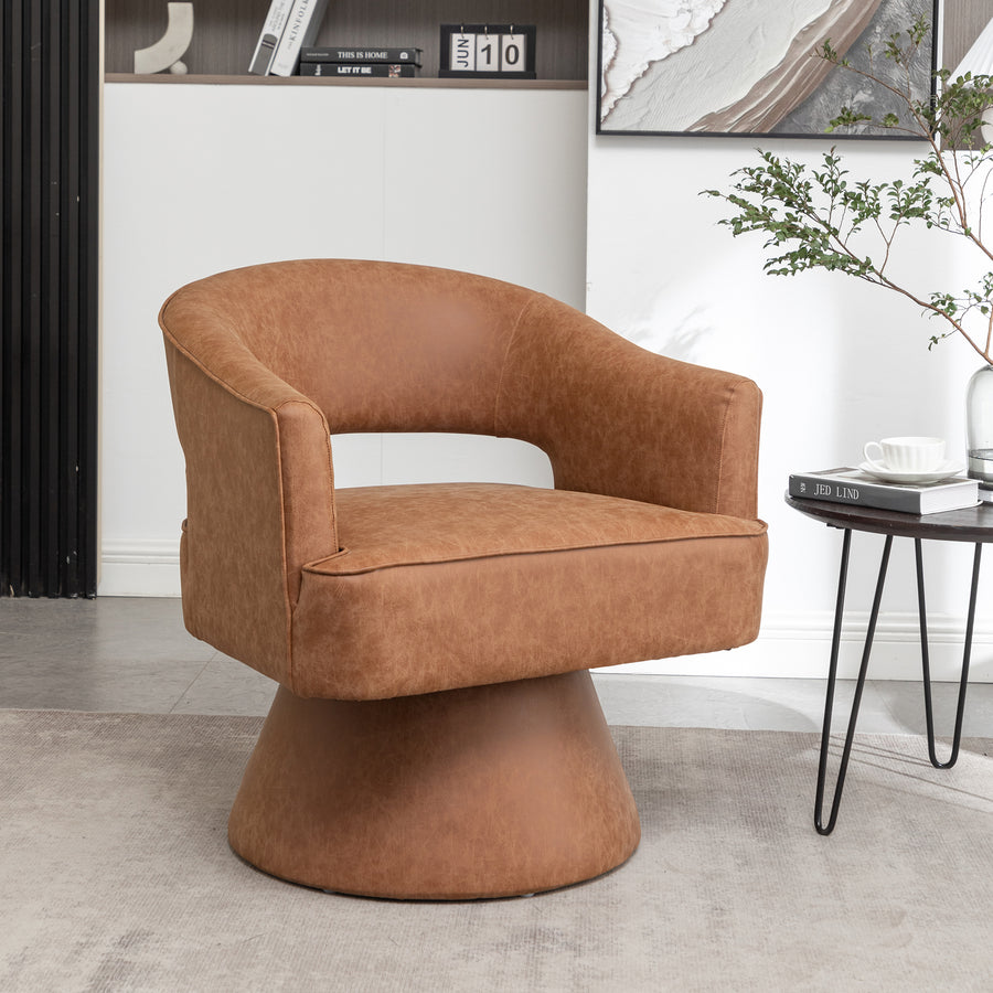 SEYNAR Modern PU Leather 360 Degree Swivel Accent Barrel Chair Image 1