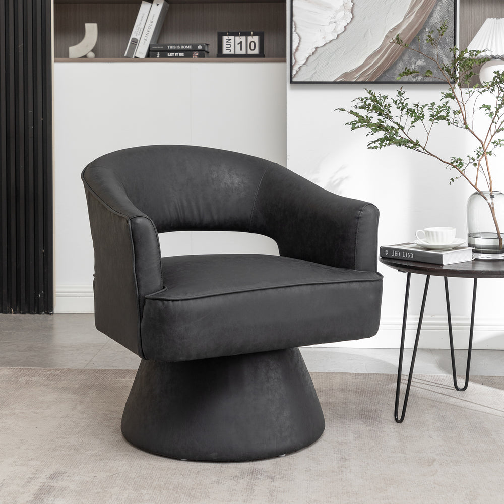 SEYNAR Modern PU Leather 360 Degree Swivel Accent Barrel Chair Image 2