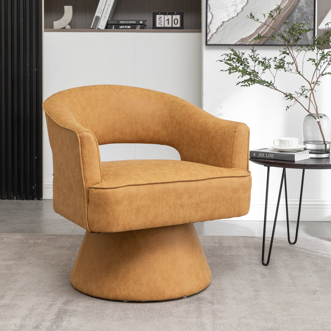 SEYNAR Modern PU Leather 360 Degree Swivel Accent Barrel Chair Image 4