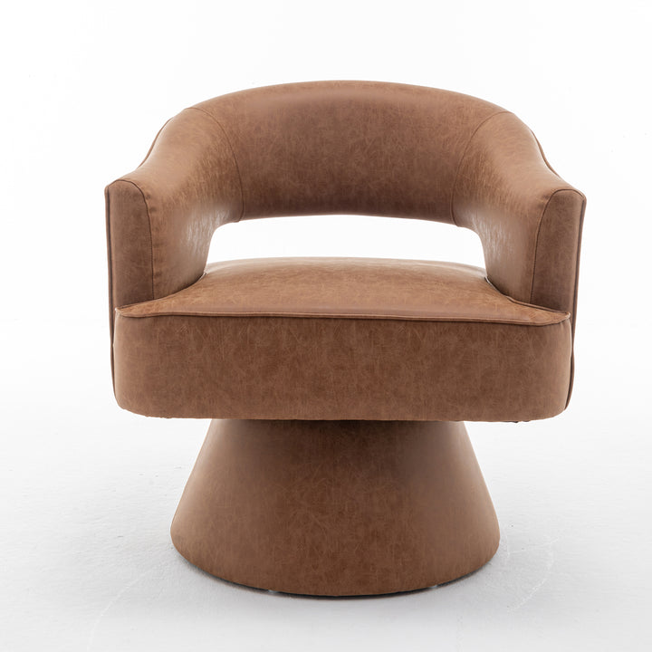 SEYNAR Modern PU Leather 360 Degree Swivel Accent Barrel Chair Image 6