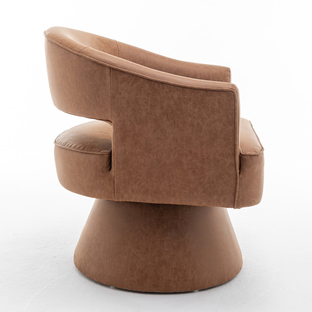 SEYNAR Modern PU Leather 360 Degree Swivel Accent Barrel Chair Image 7