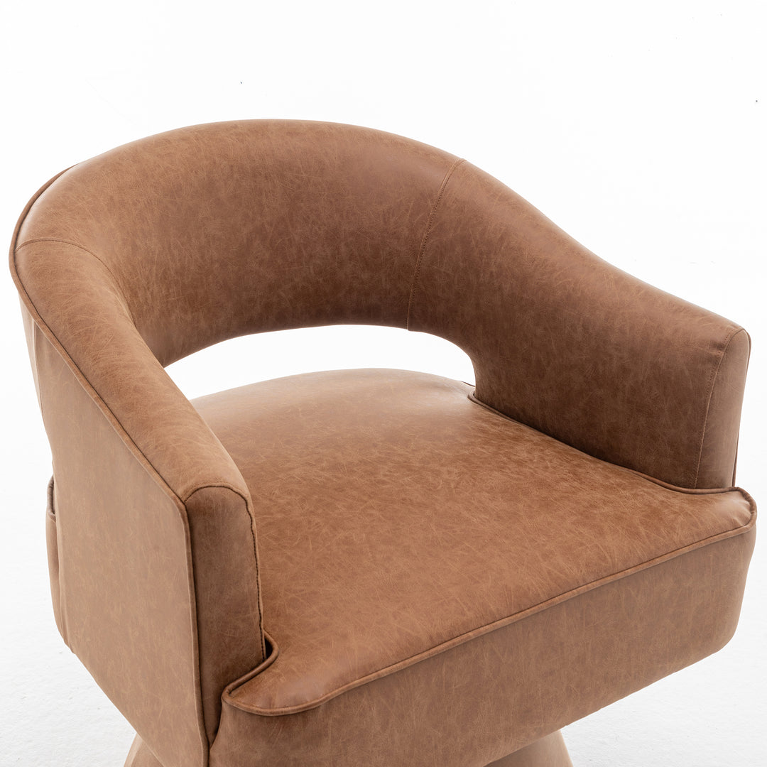 SEYNAR Modern PU Leather 360 Degree Swivel Accent Barrel Chair Image 8