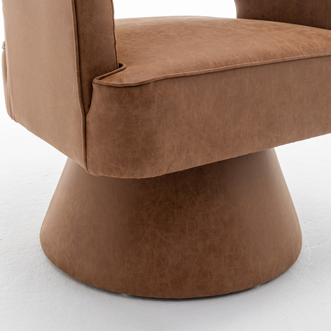 SEYNAR Modern PU Leather 360 Degree Swivel Accent Barrel Chair Image 9